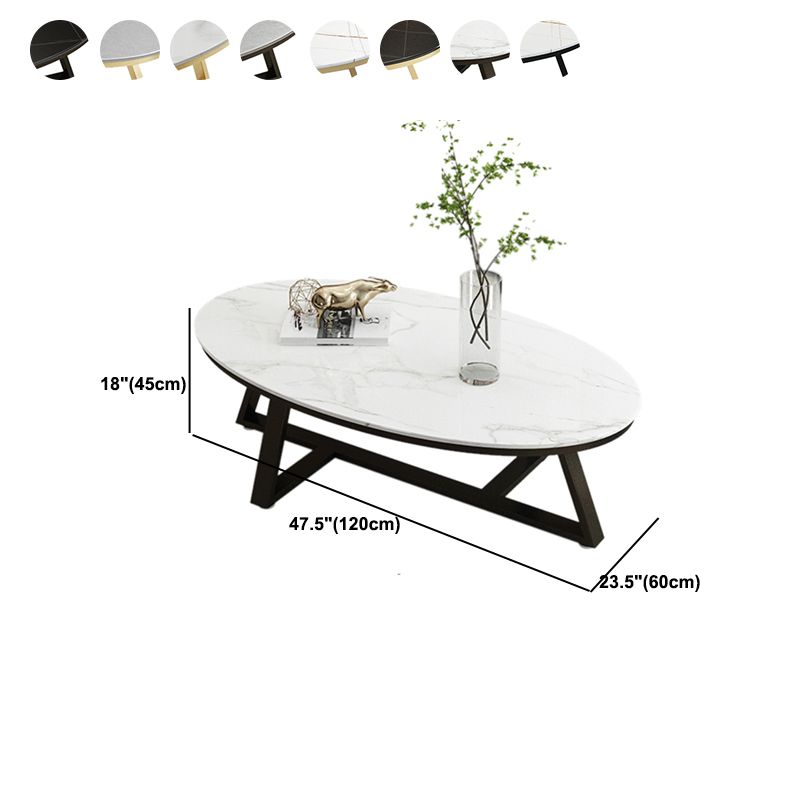 Glam Cross Legs Coffee Table Slate Oval Coffee Cocktail Table