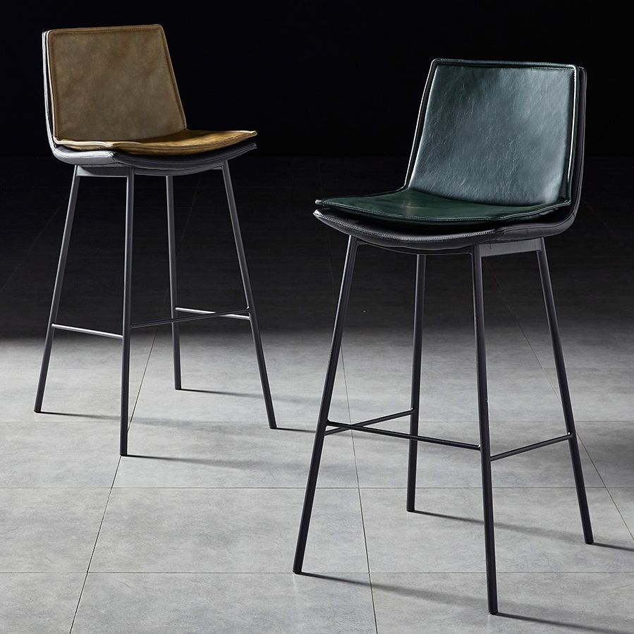 Contemporary Style Low Back Leather Armless Bar Stool with Metal Legs