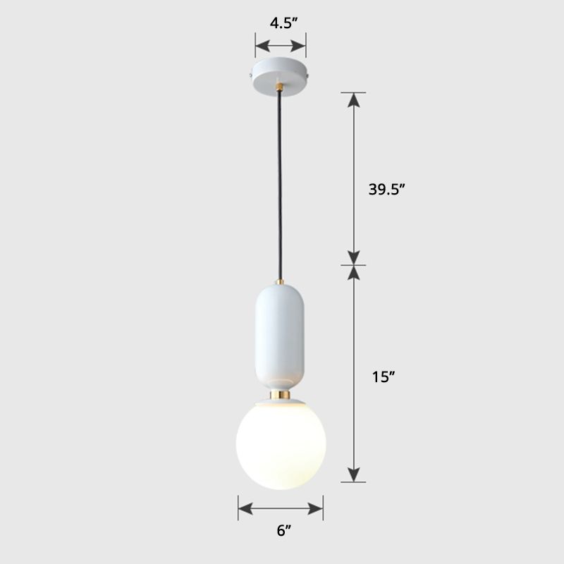 Milky Glass Ball Suspension Lamp Simplicity 1-Bulb Pendant Lighting Fixture for Living Room