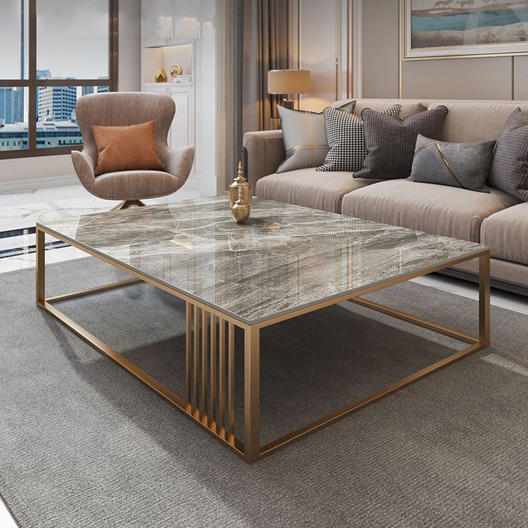 Glam Style Gold Iron Frame Coffee Table Gray Slate Table Top Coffee