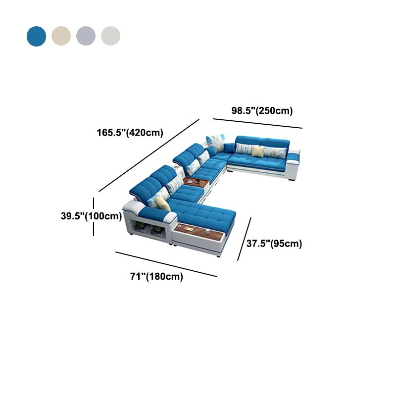 Pillow Top Arm Sofa Modular Faux Leather/Linen U-Shaped Furniture Sectionals