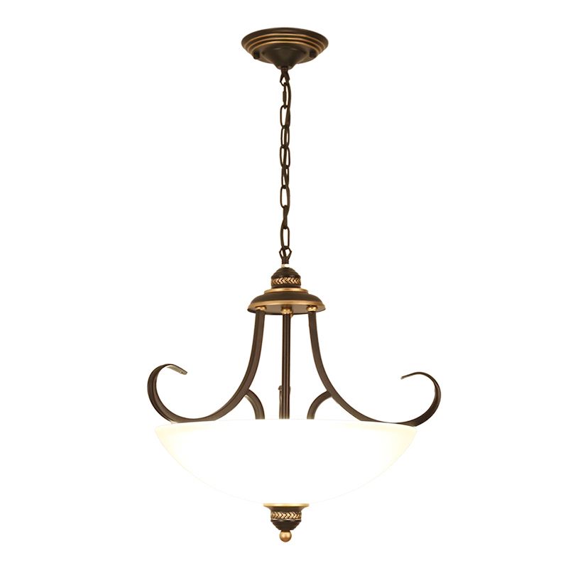 Black Bowl Ceiling Lighting Traditional Frosted Glass 3 Bulbs Dining Room Chandelier Light Fixture