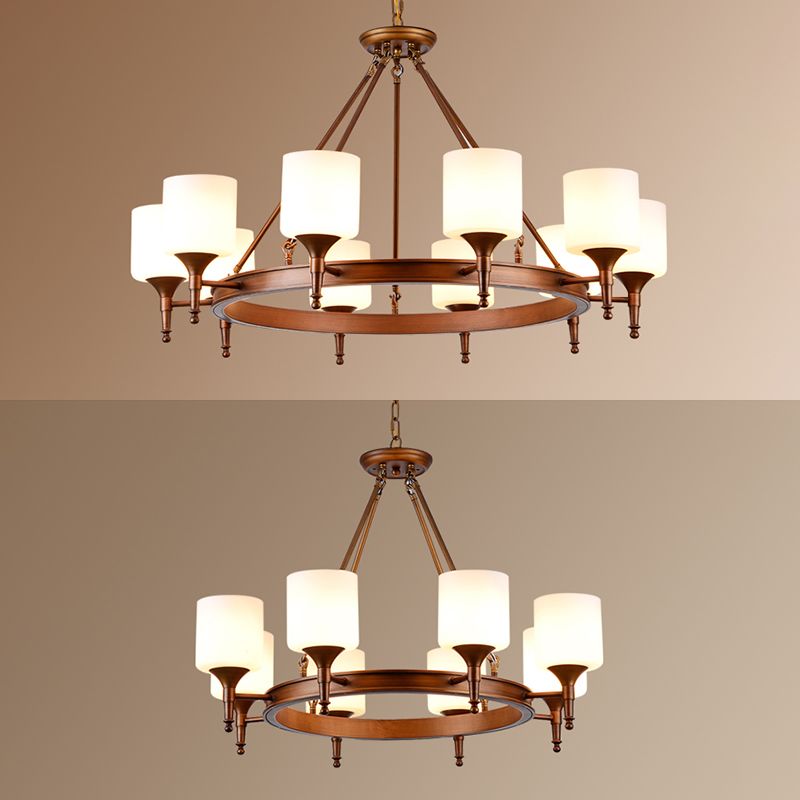 Traditional Style Glass Chandelier Round Suspension Pendant Light for Living Room