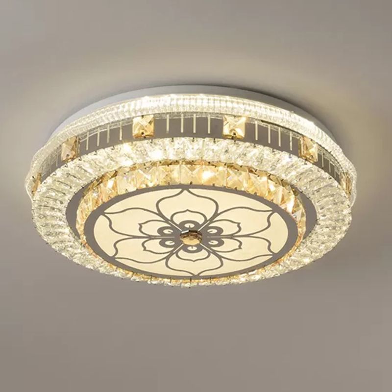 Éclairage de plafond de chambre à coucher de tambour incrusté de cristal LED plafonnier moderne en blanc
