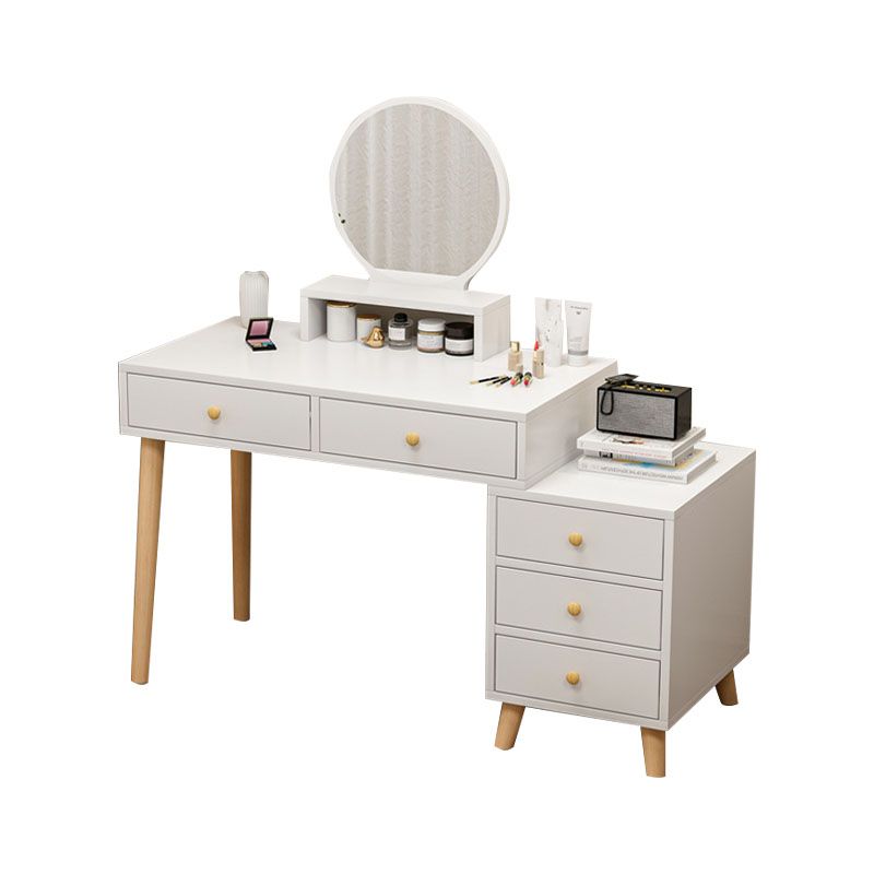 Wood and Metal Vanity Table with Stool Accent 5/6 Drawers Makeup Desk