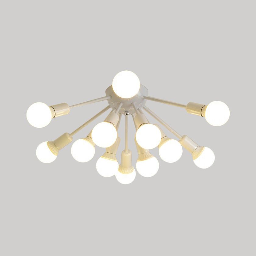 Plafonnier Semi-encastré en métal Spoutnik, moderne, 8/12 lumières, blanc/noir/or, pour salon