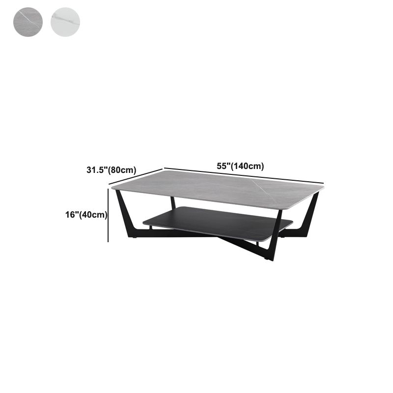 Slate Rectangular Coffee Table Open Shelf Minimalist Coffee Table