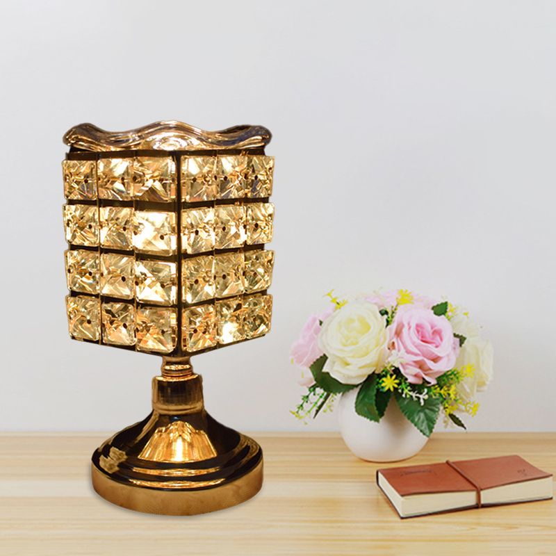 Cuboid/Globe/Crown Desk Light Contemporary Crystal Embedded Single Bedroom Night Table Lamp in Gold