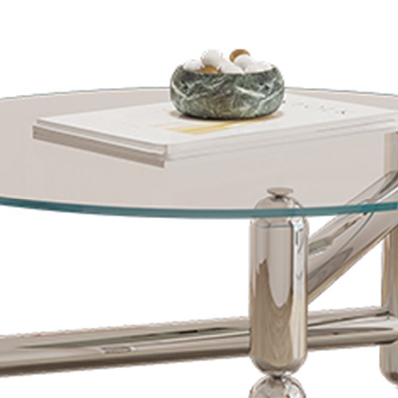 Modern Style Transparent Glass Table with Metal Base Coffee Table