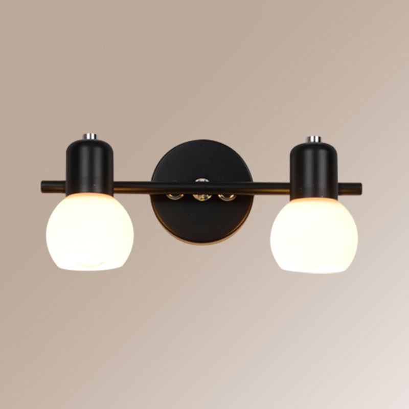 White Glass Shade Contemporary Style Wall Sconce Black Metal Base Mirror Light