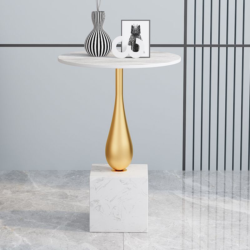 Contemporary Stone Top End Table 23.62" Tall Pedestal Side Table