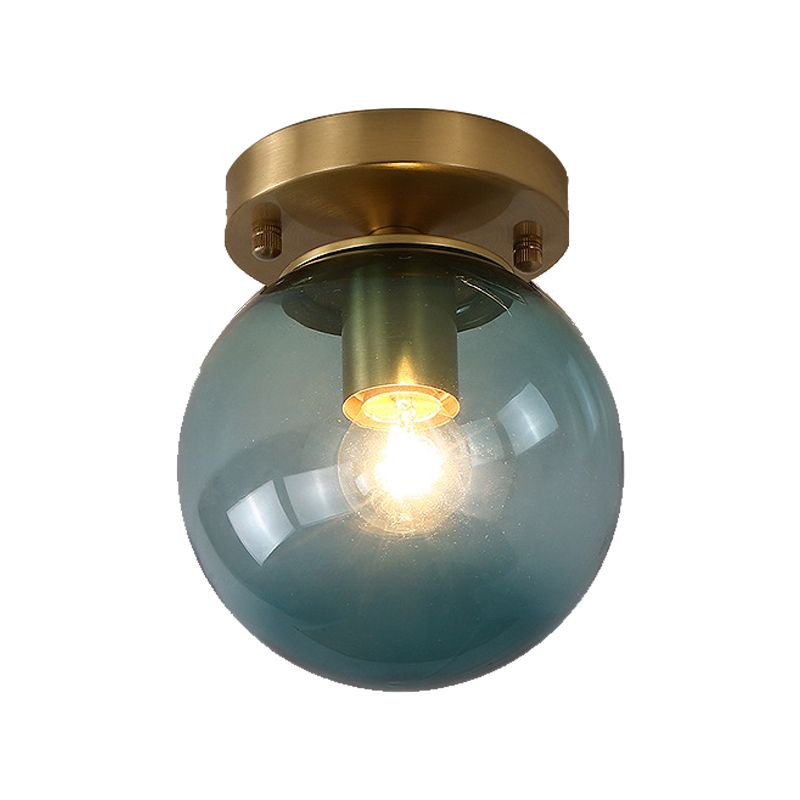 Blue/Tan Spherical Flushmount Light Minimalism Glass 1 Head Balcony Ceiling Light Flush Mount