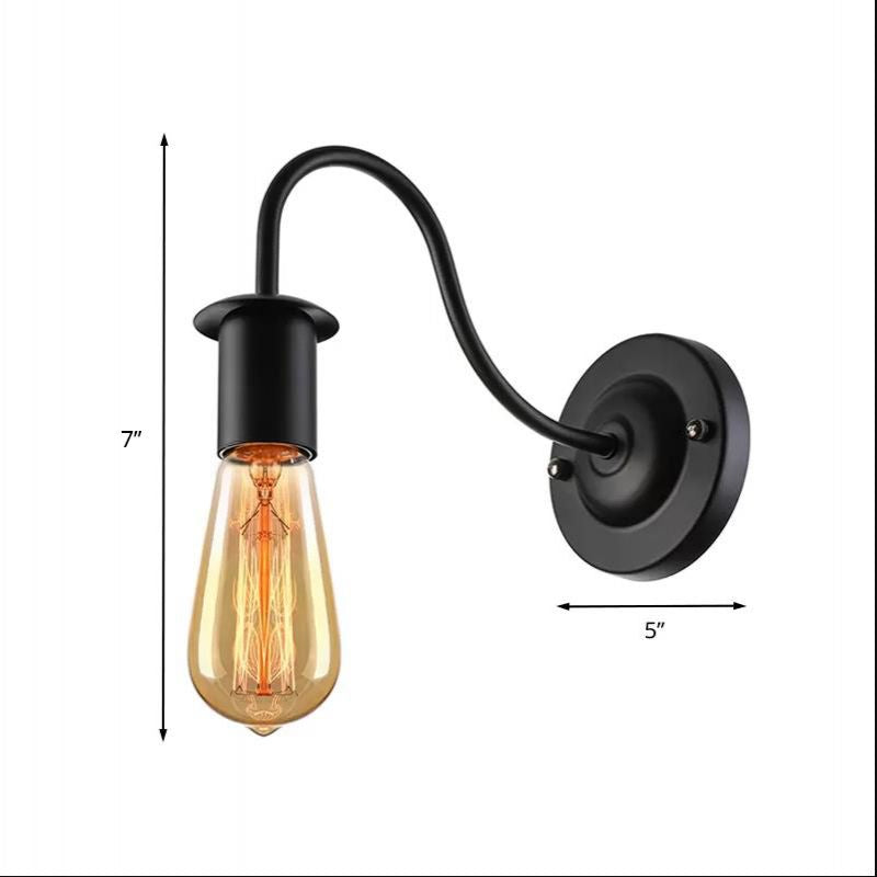 7 "/ 11" dia 1 Éclairage mural de tête vintage lampe murale en métal de bras en bouche vintage avec ampoule nue en noir