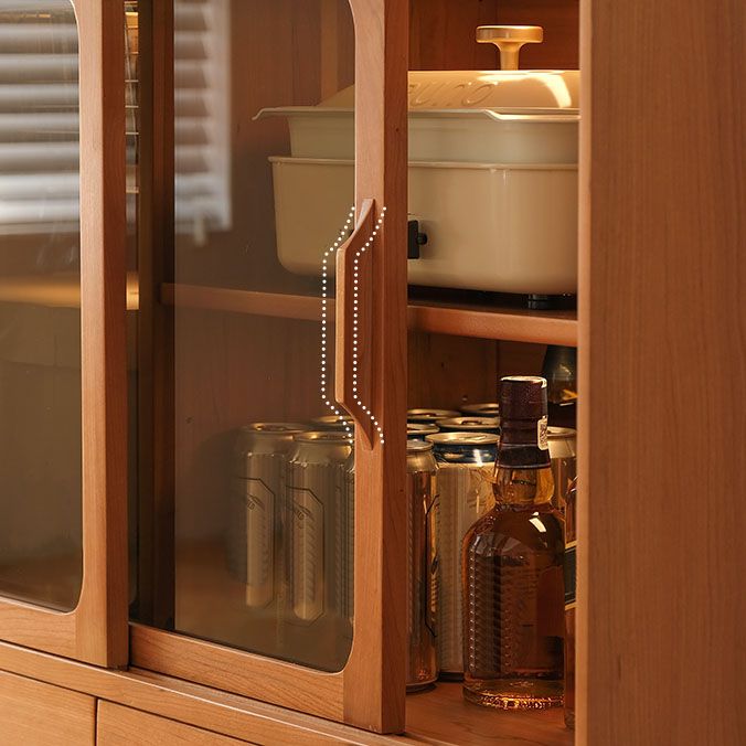 Contemporary Pine Display Stand Glass Doors Storage Cabinet with Doors