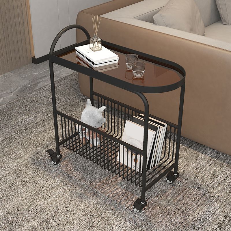 Metal and Glass Side Table Modern Bedroom End Table with Storage