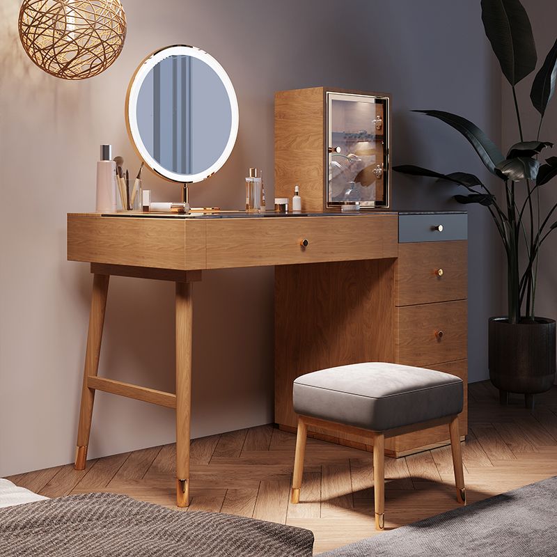 Scandinavian Makeup Vanity Table with Mirror and Stool for Bedroom