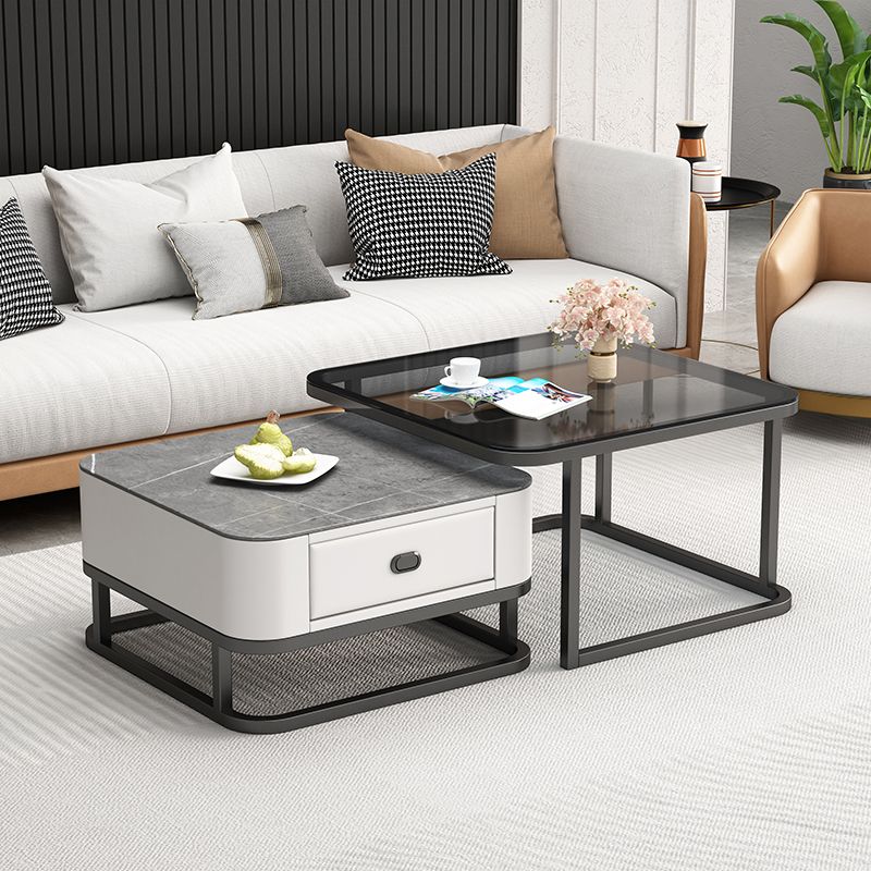 Square Coffee Table Frame Glass Top Coffee Table with Metal Legs