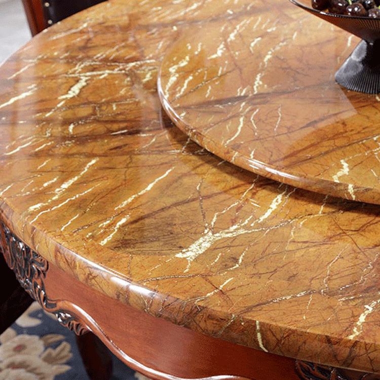Faux Marble Dining Table Traditional Round Dinette Table with Turntable
