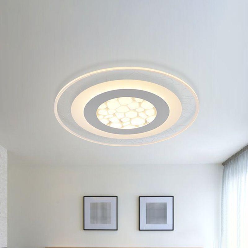 Lámpara de techo redonda/cuadrada/rectangular más delgada, lámpara LED empotrada pequeña/grande de acrílico minimalista para dormitorio con patrón de guijarros en blanco