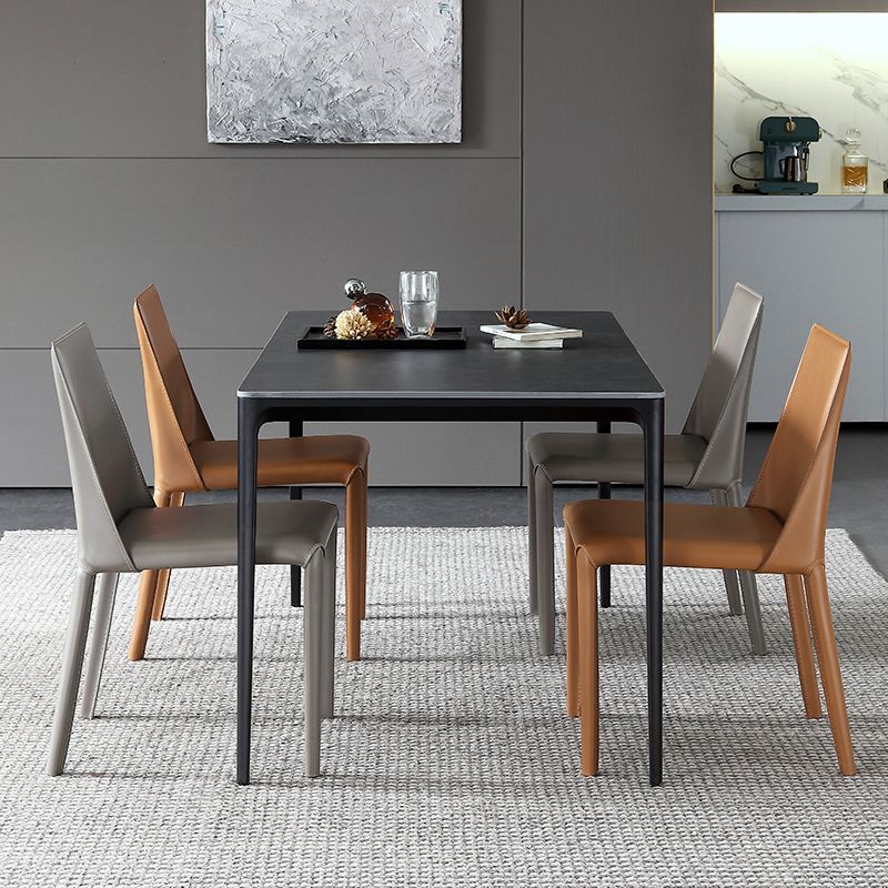 Glam Dining Room Armless Chairs Faux Leather Metal Base Dining Chairs