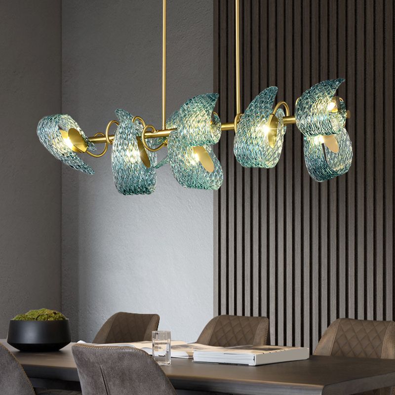 Modern Metal Ceiling Light Flower Shape Island Light with Glass Shade for Living Room