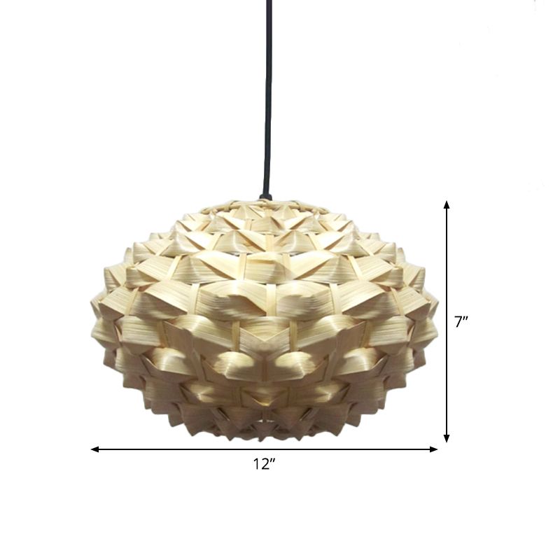 Lámpara colgante de linterna bambú asiático 1 accesorio de iluminación colgante beige de beige, 12 "/16" de ancho