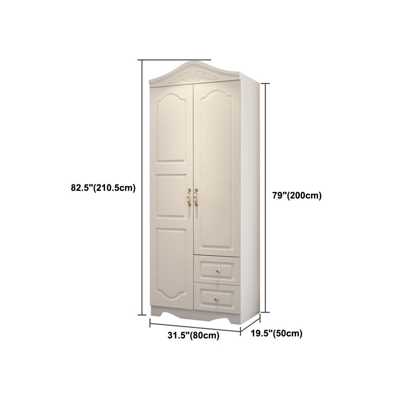 White French Country Wardrobe Armoire Engineered Wood Cabinet with Solid Wood Clothing Rod