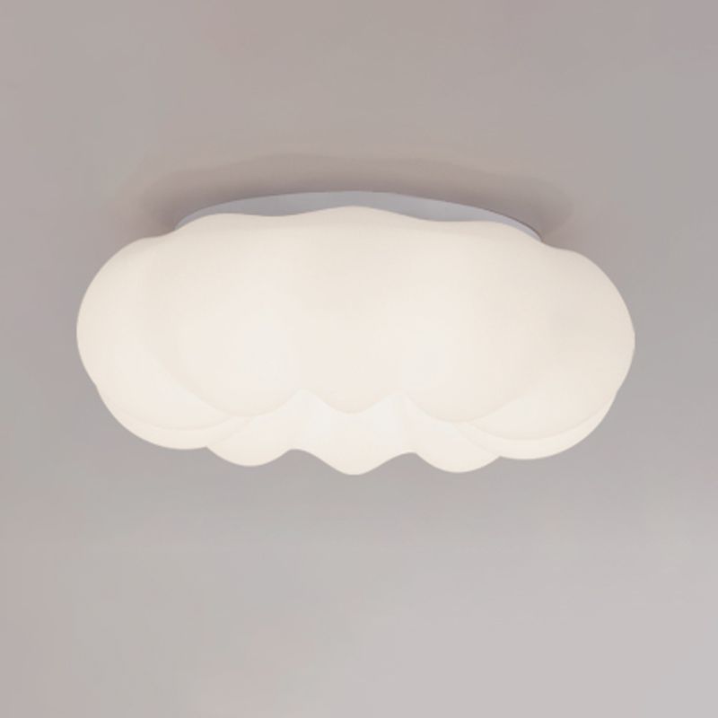 White Modern Metal Flush Mount Pumpkin Shape Ceiling Light with Plastic Shade for Bedroom