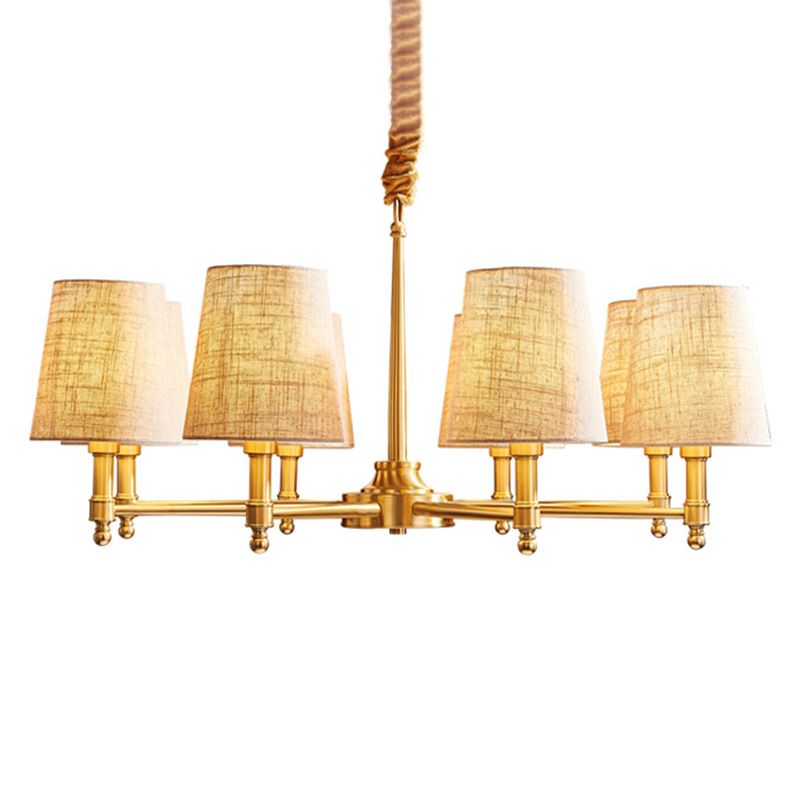 Empire Shade Chandelier Light Simplicity Fabric Living Room Pendant Light Fixture in Gold