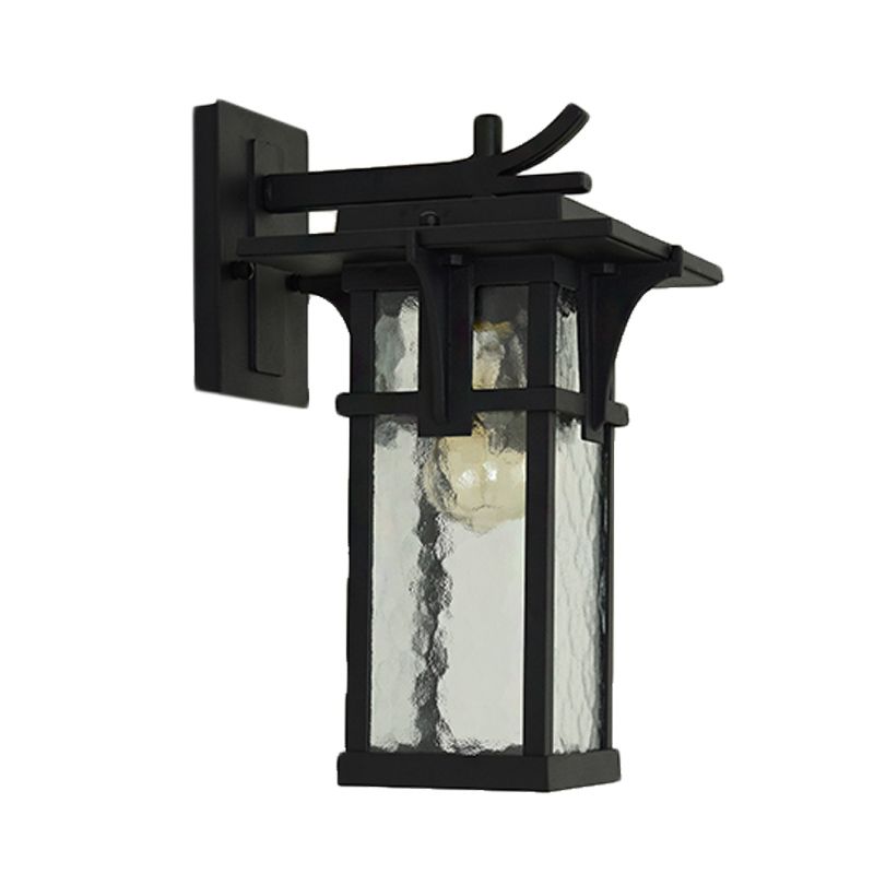Éclairage de mur de lanterne rétro 1 Lumière claire d'eau claire en verre applique murale Lumière en bronze / noir pour extérieur