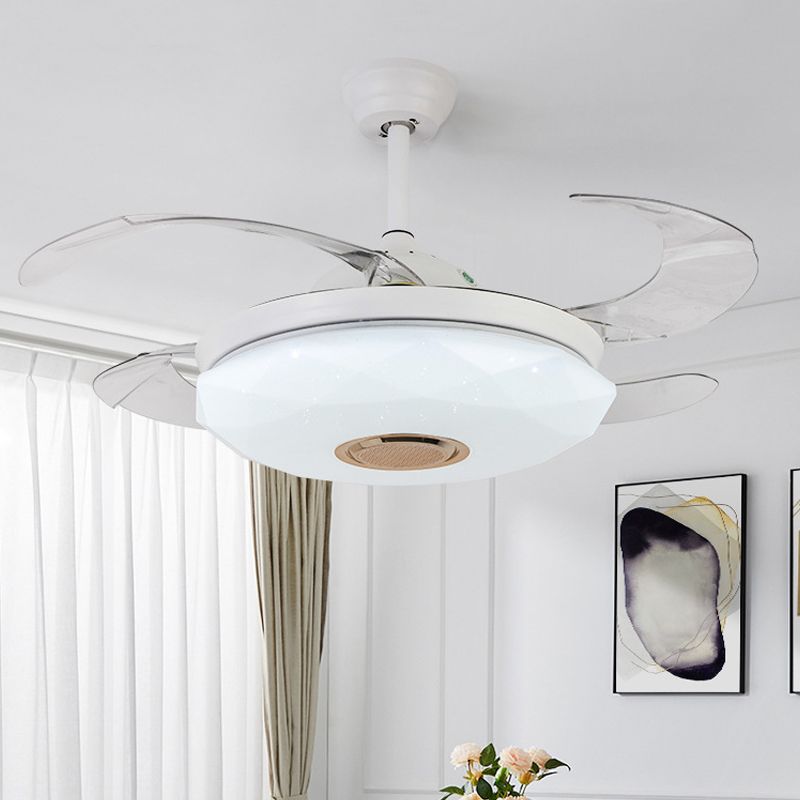 Metal White Hanging ventilador de ventilador Circular de 36 "W LED Contemporáneo Semi Flush Lighting Lighting con 4 cuchillas, control remoto/de pared/control remoto y de pared