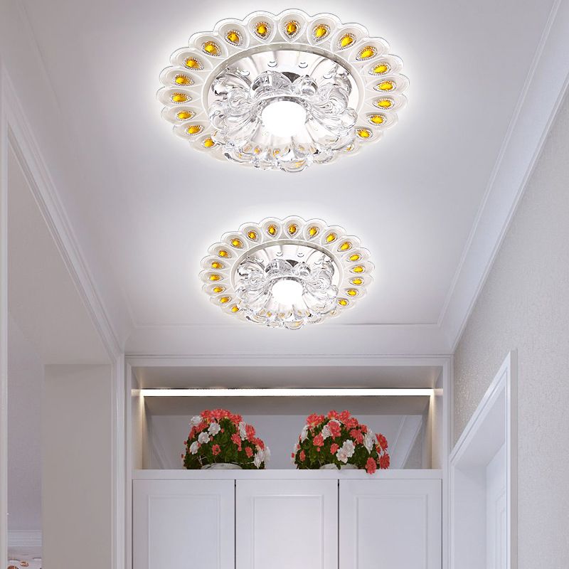 Lampada da soffitto a LED a passaggio in cristallo K9 a forma di fiore in stile moderno trasparente