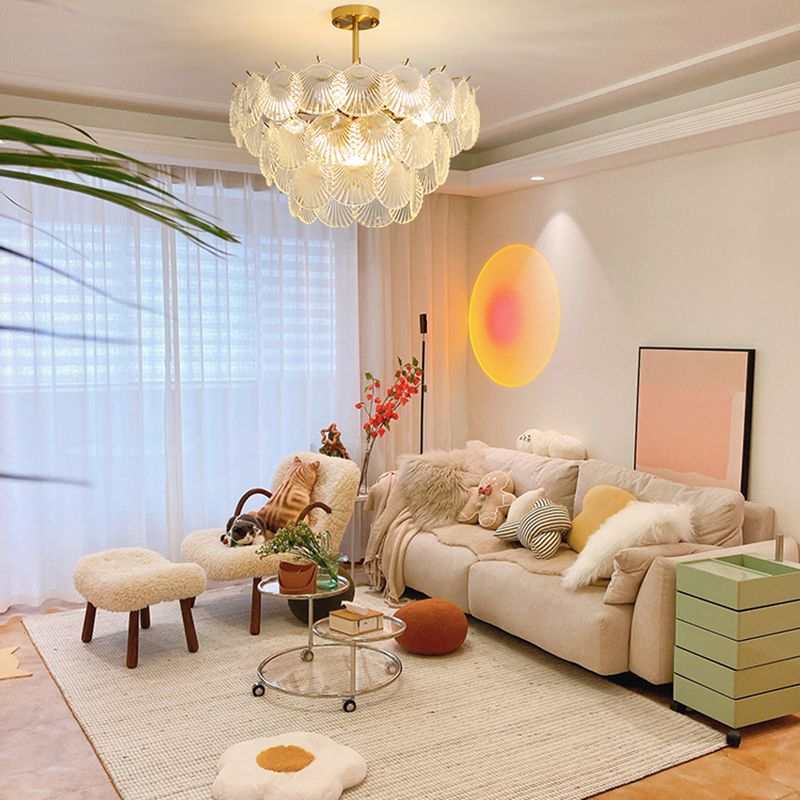 Modern Metal Ceiling Light Shell Shape Island Light with Glass Shade for Living Room
