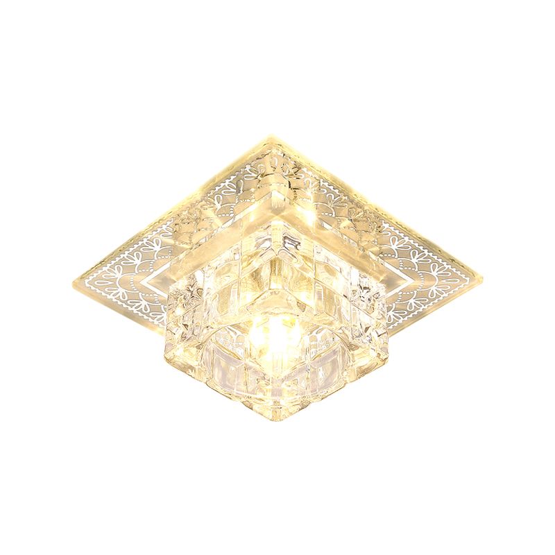 Luz cuadrada de cristal transparente empotrada estilo moderno LED cromado cerca de la luz de techo para porche
