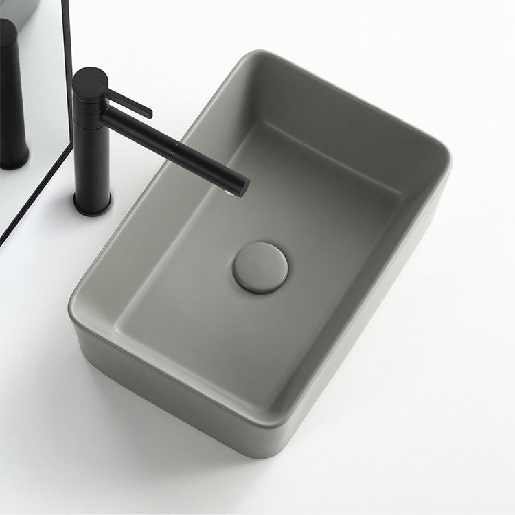 Modern Bathroom Sink Porcelain Rectangular with Pop-Up Drain Vessel Lavatory Sink