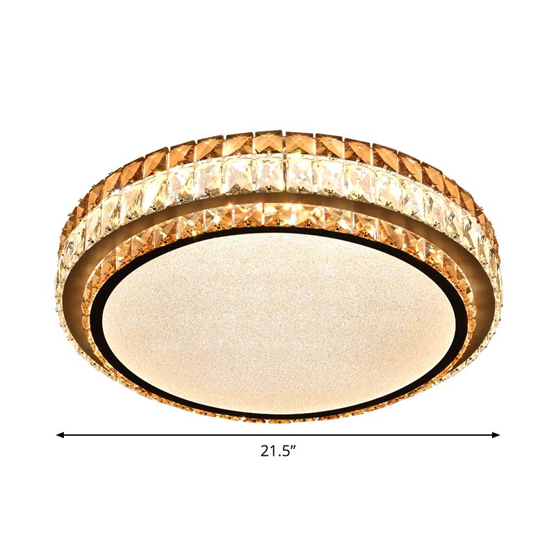 Beveled Cut Crystal White Flushmount Round Simplicity LED Flush Ceiling Light Fixture