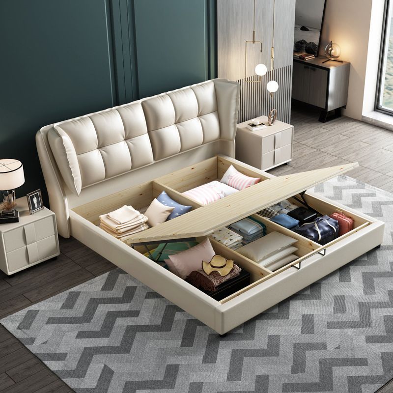 84.65 inch Wide Contemporary Bed Frame Solid Wood Bed with Headboard