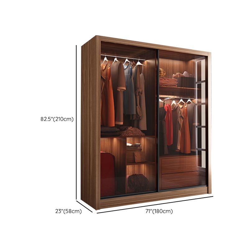 Bedroom Sliding Door Wardrobe Modern Brown Cabinet with Glass Doors