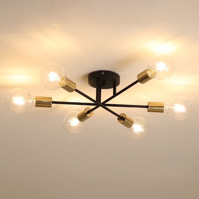 Lámpara de techo con bombilla desnuda de 6 luces, accesorio de iluminación empotrado con forma de líneas entrelazadas de Metal posmoderno
