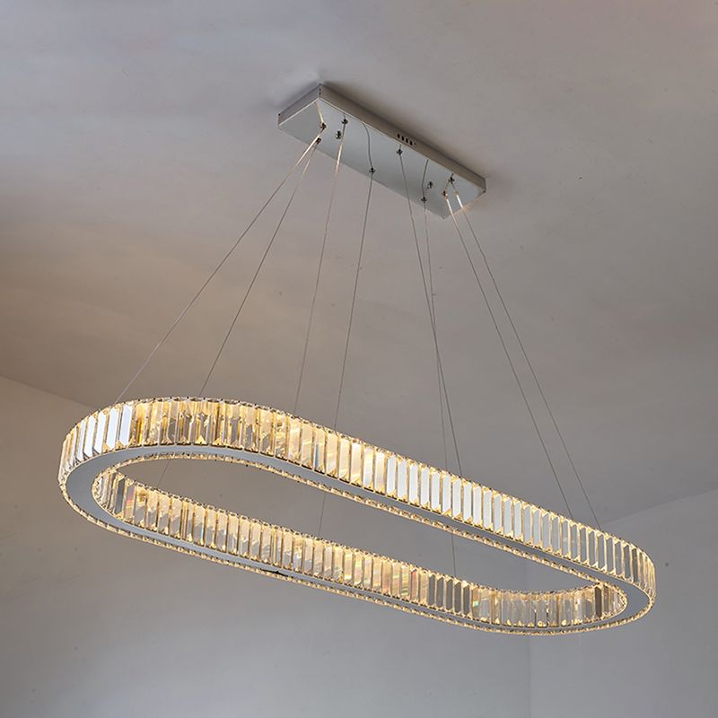 Oval Clear Crystal LED Island Light Fixture Modern Ceiling Pendant Light