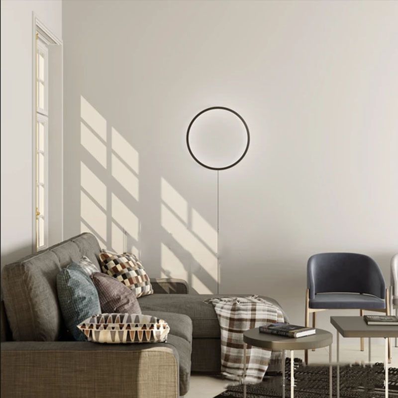 Black Circular LED Wall Lamp in Modern Simplicity Aluminium RGB Wall Light with Silicone Shade