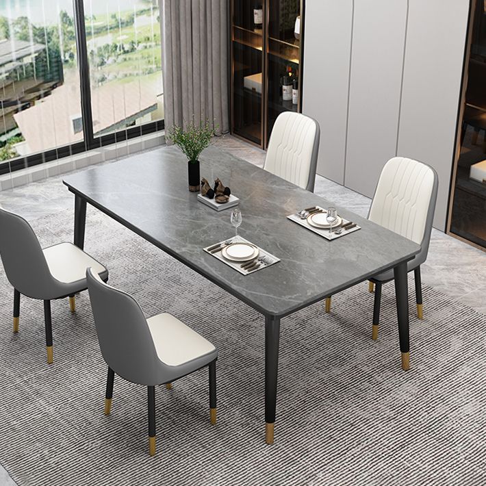 Traditional Luxury Rectangle Dining Room Table Sintered Stone Table with 4 Black Legs