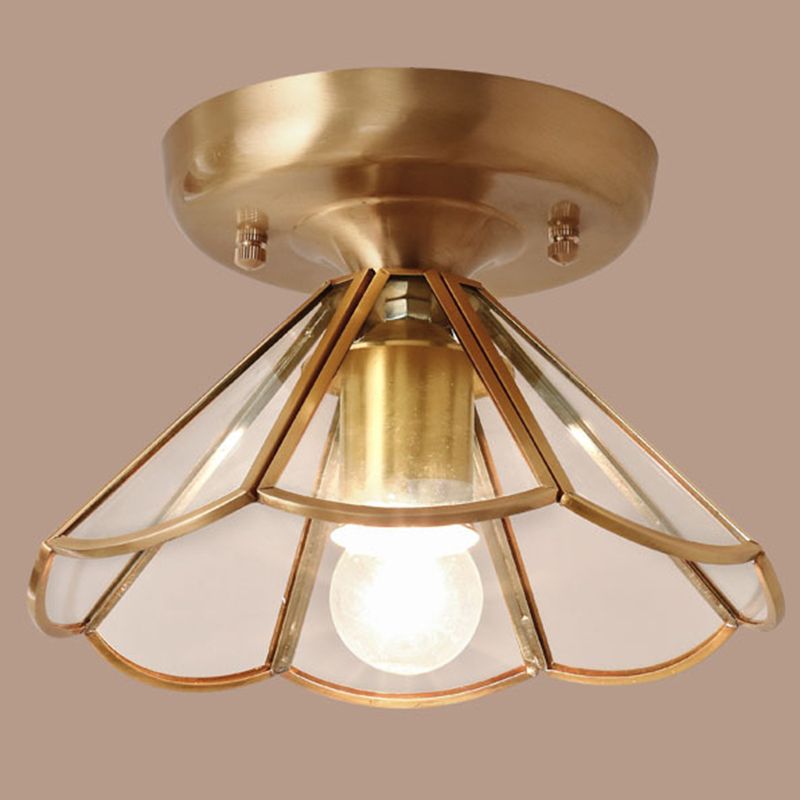 Colonial Scalloped Flush Mount Light Frosted Glass Brass Flush Mount Ceiling Lamp