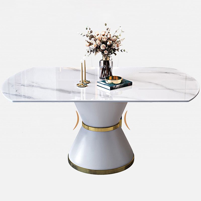 Luxury Round White Stone Top Dining Table with White & Gold Pedestal