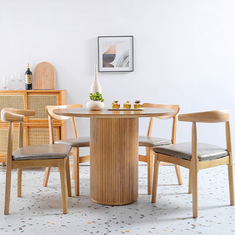 Modern Round Standard Height Dining Table Natural Base Pedestal Casual Dining Table