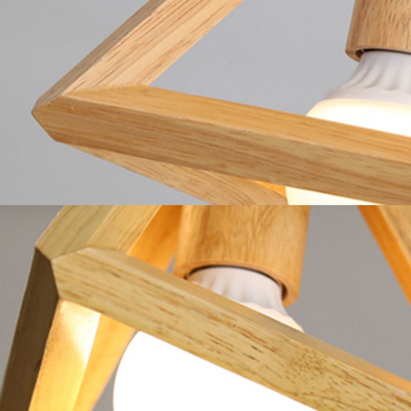 Geometric Dining Room Pendant Light Fixture Wooden Minimalist Hanging Lamp in Beige