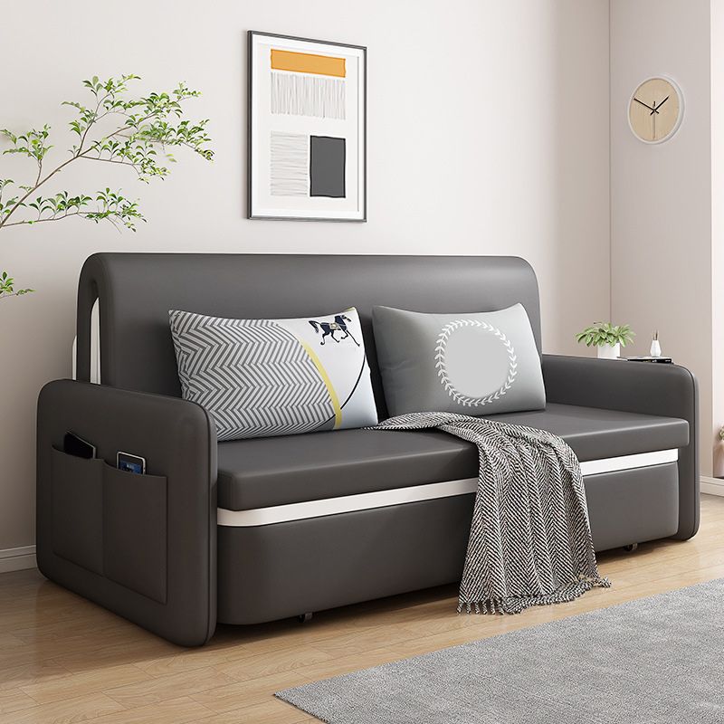 Contemporary 35.43" H Faux Leather Square Arm Sofa Bed for Apartment