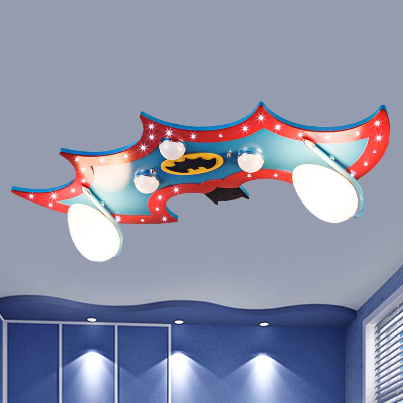 Luminaire encastré en forme de chauve-souris pour maternelle, plafonnier en bois à 2 lumières, plafonnier encastré en bleu et rouge