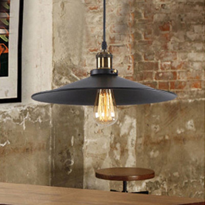 Enkele lamp zwart smeedijzeren hangende lichte kegel schaduw vintage industrie stijl verlichting met koperen lamphouder