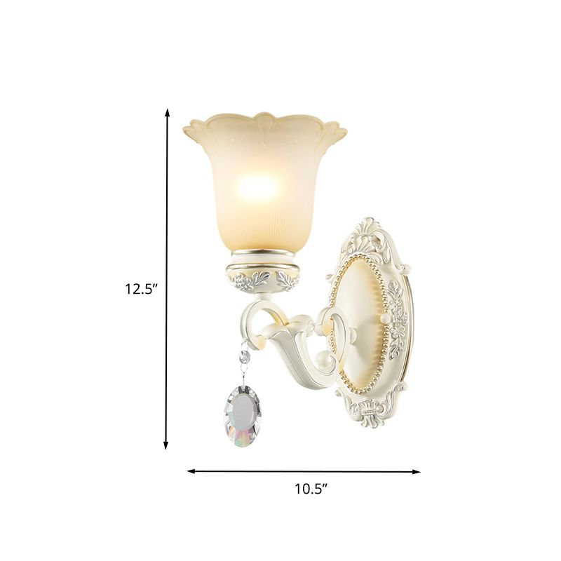 Ivory Flower Wall Light Traditional White Glass 1/2 Lights Living Room Sconce Light